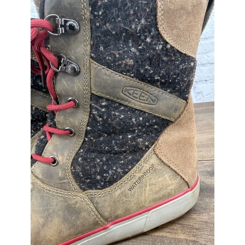 KEEN Elsa II Waterproof Duck Boots Women's 9 Brown Wool‎ Lace Up Winter HIking